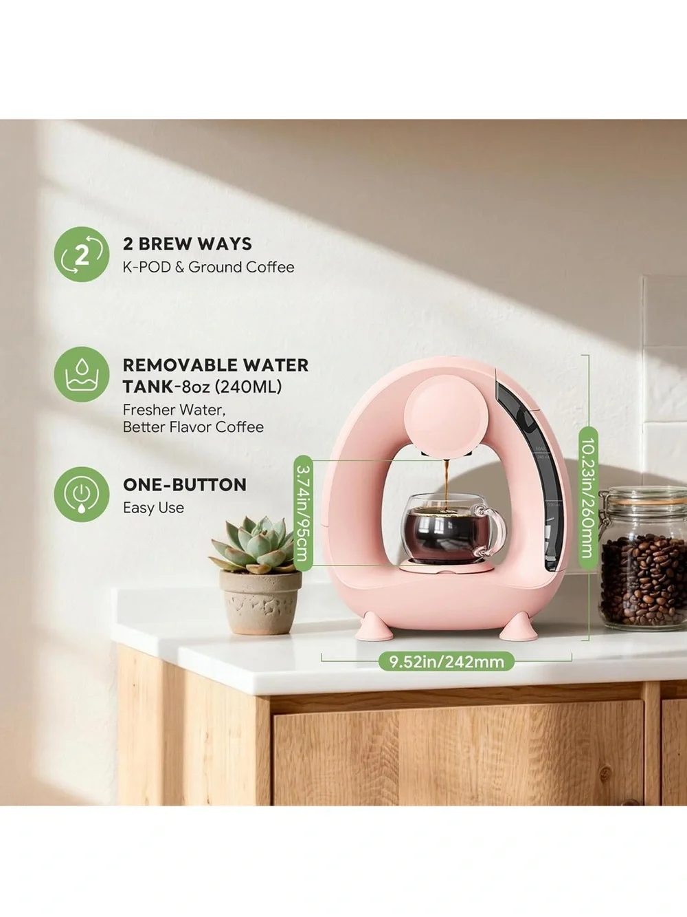 Pink Single-Serve Coffee Brewer - Compact Home Coffee Maker